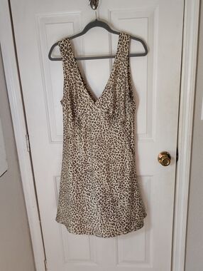 Pink Leopard Print V-Neck Slip Dress - Neutral Tan & Black